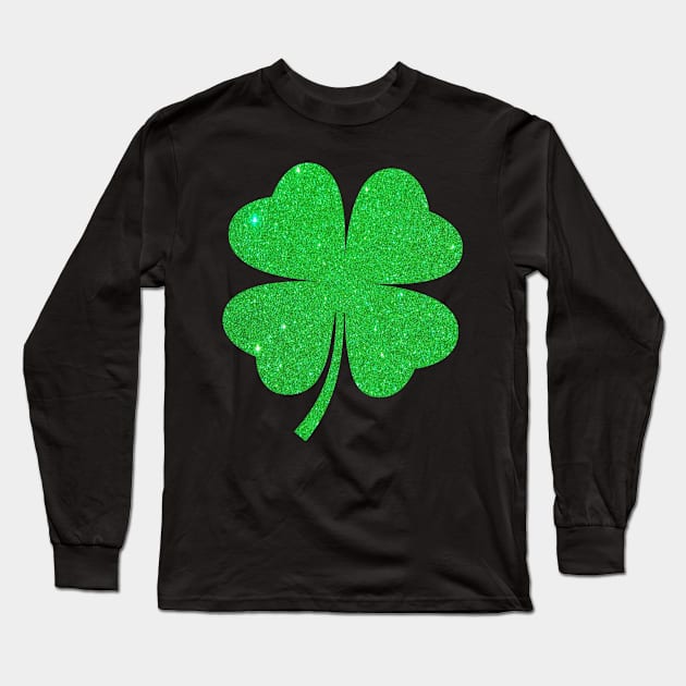 St Patricks Day, Faux Glitter 4 Leaf Clover Long Sleeve T-Shirt by Felicity-K